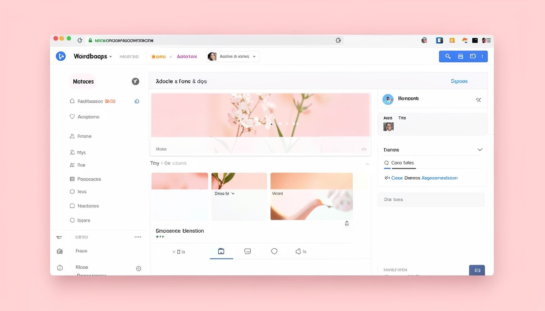 WordPress dashboard with theme customization panel open, soft pink and white tones